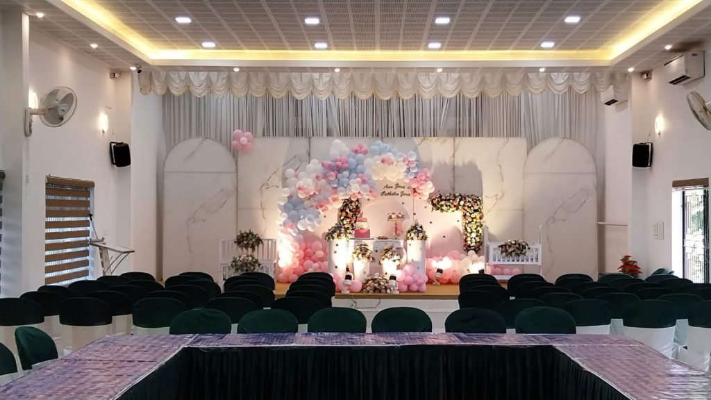 Stage decorated for a celebration